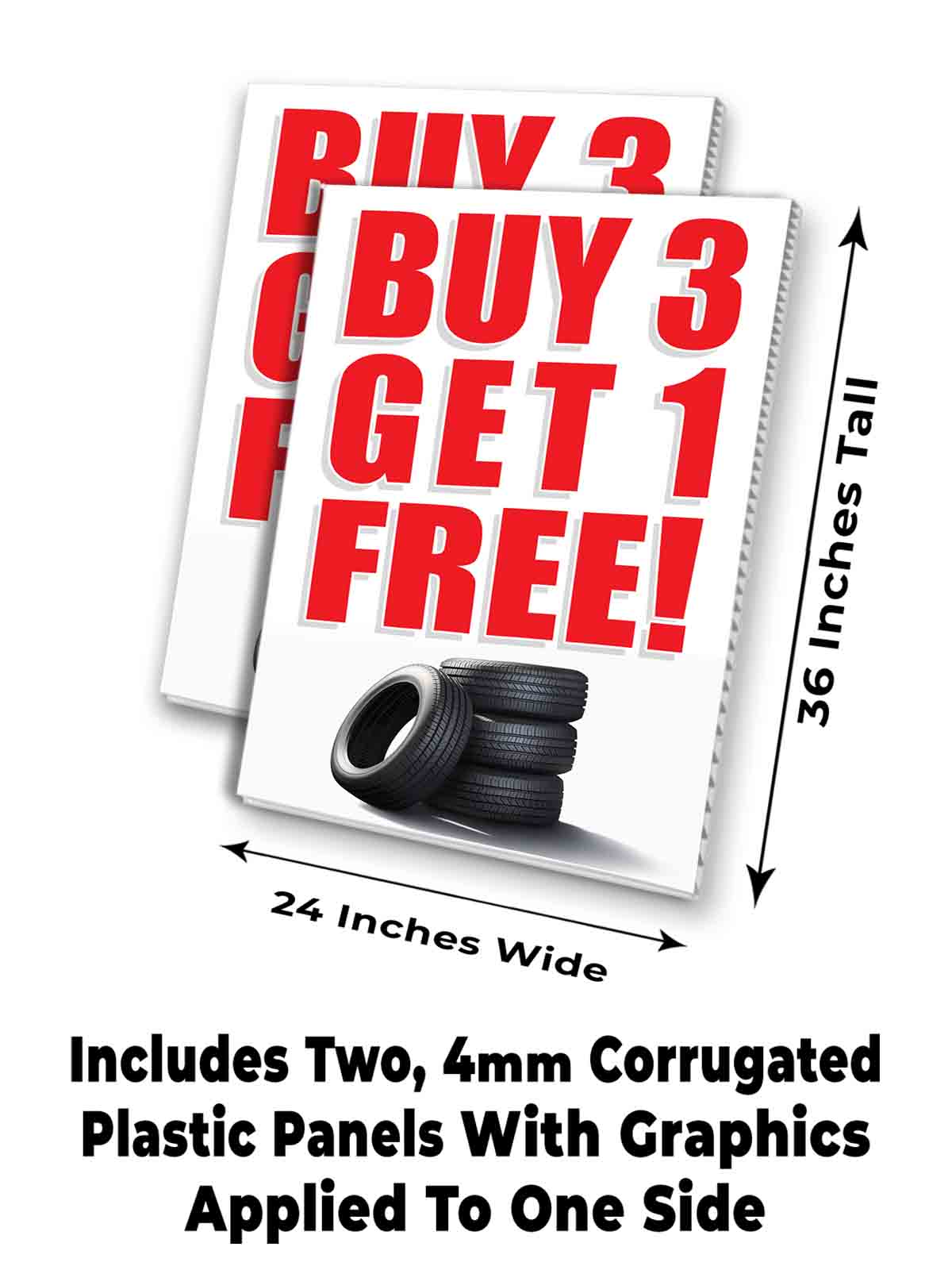BUY 3 GET 1 FREE TIRES Signicade 24x36 Aframe Sidewalk Sign Banner Decal AUTO - Picture 7 of 9
